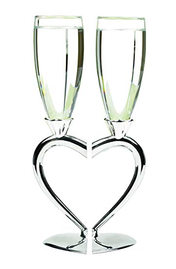 Hortense B. Hewitt Wedding Accessories Interlocking Heart Champagne Toasting Flutes, Set of 2