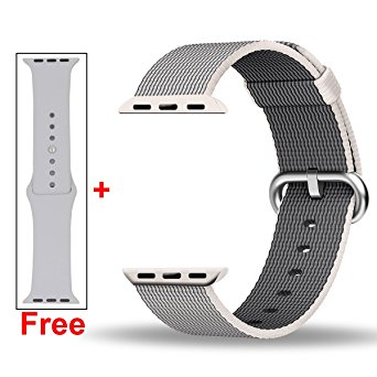 INTENY Woven Nylon Strap Buckle Replacement Wrist Bracelet with Silicone Band for Apple Watch Band Series 1 Series 2 42mm-Pearl