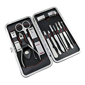 Moreplus Manicure Pedicure Set Nail Clippers - 12 Piece Professional Grooming Kit - Toenail Clippers Includes Cuticle Remover with Portable Travel Case Beauty Care Tools (Set of 12)