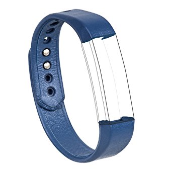 Wearlizer Genuine Leather Band Replacement Strap Wristband for Fitbit Alta - Large Blue