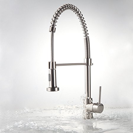 FLG Spring Swivel Vessel Single Handle&Hole Kitchen Sink Faucet with Sprayer Brushed Nickel Finished Plumbing Fixtures Taps