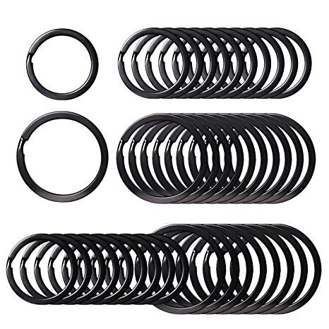 Sumind 40 Pieces Flat Key Rings Metal Split Rings Keyrings Keychain Ring for Car Home Keys Attachment, 1 and 1.25 Inch, Black