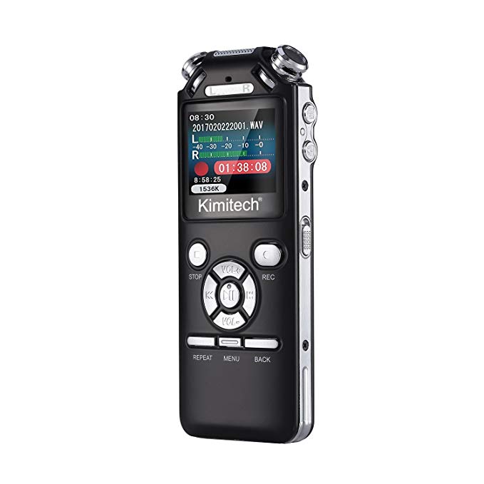 Digital Voice Recorder, Kimitech 8GB Dictaphone-Sound Recorder with USB and OLED Bright Display, MP3 Player, Voice-Activated/Stereo One Touch Recording/A-B Repeat/PC Compatible/Noise Cancelling