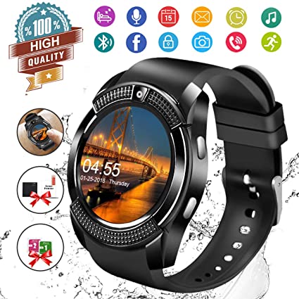 Smart Watch,Android Smartwatch Touch Screen Bluetooth Smart Watch for Android Phones Wrist Phone Watch with SIM Card Slot & Camera,Waterproof Sports Fitness Tracker Watch for Men Women Kids Black