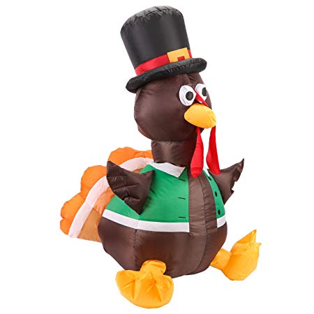 42 Inches Cute Airblown Inflatable Blow up Air Blown Lighted Happy Turkey Gobble Pilgrim Thanksgiving Festive Yard Decor Display Autumn Fall Lights Outdoor Decoration by KNL Store (1)