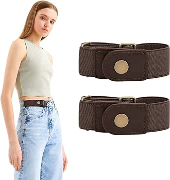 No Buckle Elastic Stretch Belt for Women Men 2 Loop Buckle Free Invisible Belt for Jeans Pants 2 Pack