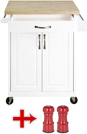 Mainstay Kitchen Island Cart, White. This Stylish Kitchen Furniture Has a Solid Wood Top and Sturdy Wheels (White)