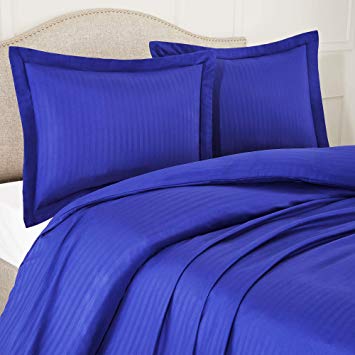 Nestl Bedding Duvet Cover 3 Piece Set – Ultra Soft Double Brushed Microfiber Bedding – Damask Dobby Stripe Comforter Cover and 2 Pillow Shams - King/Cal King 90” x 104” - Royal Blue