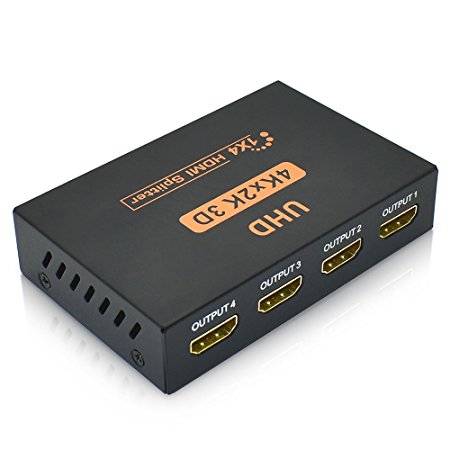 Aobelieve 4K 1x4 Powered HDMI Splitter, Support 4K, 3D, HDCP, 1 Input to 4 Output 4-Port HDMI Splitter Amplifier
