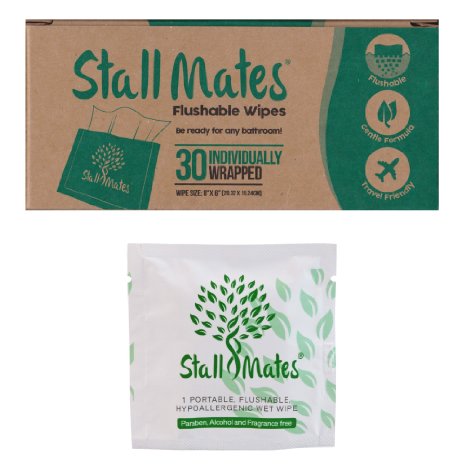 Stall Mates: Flushable, individually wrapped wipes for travel. (30 on-the-go singles)