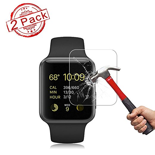 Auideas - Apple Watch Screen Protector (38mm Series 3 / 2 / 1 Compatible) Full Coverage [2 Pack] Tempered Glass Screen Protector For Apple Watch 38 mm - HD Clear