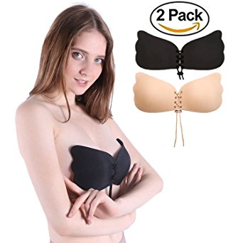 SIHE Women's Strapless Bra Self Adhesive Silicone Invisible Push-up Bras Reusable Sticky Backless Women Bra Pack of 2