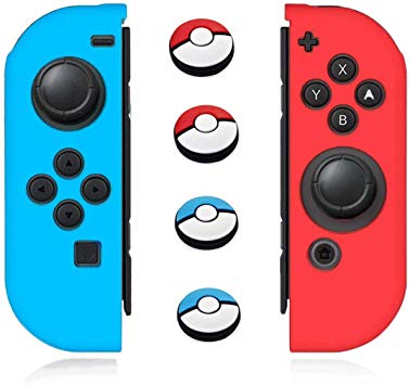Joycon Cover Protector Joy Cons Grip Gel Guard Switch Joy Cons Controllers Silicone Skin Anti-Slip Red Blue Joy-Con Skin Joycons Covers Joy Con Case Shell Pair with 4 Stick Caps Neon Blue Red -Jamont