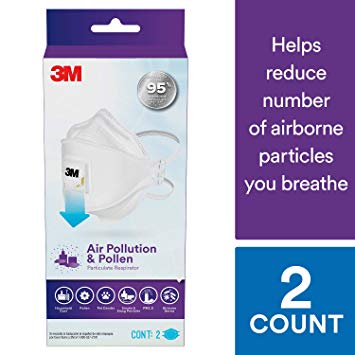 3M Air Pollution & Pollen Particulate Respirator, Designed for Smoke and Smog Particles, 2 Pk, Adult