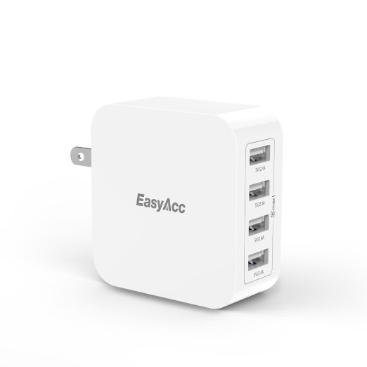 EasyAcc 40W 8A Wall Charger 4-Port USB Travel Charger with Foldable Plug, Smart Charge Technology for iPhone 6s, 6 Plus, iPad Pro / Air / Mini, Galaxy S7 S6 Edge and More