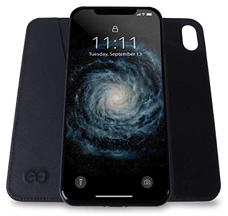 Dreem Bond Micro-Suction Wallet Folio for iPhone XR, Ultra Slim Detachable Design, Swanky Soft Vegan Leather, RFID Protection, Kick-Stand, Premium Gift-Box - Black