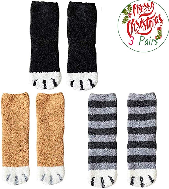 New Womens Fuzzy Fluffy Cozy Slipper Socks Cute Cat Claw Design Sleeping Socks Plush Thick Floor Hosiery
