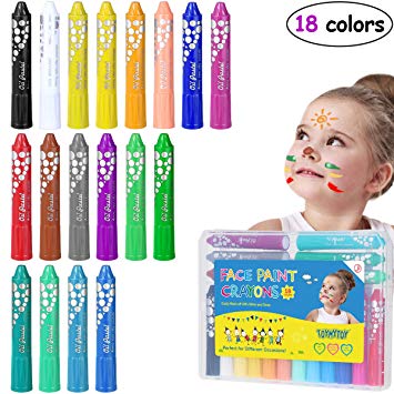 TOYMYTOY Face Paint Crayons Body Painting Kits Makeup Paint Pens Washable 18 Colors Pens for Kids Crafting Party Decoration