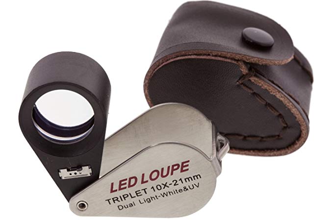 SE MJ37802LV 10X21mm Triplet Illuminated UV/LED Jewelers Loupe