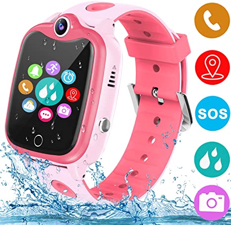 Smart Watch for Kids with GPS Tracker, Kids Waterproof Smartwatch Phone with Games Touch Screen SOS Call Voice Chatting Holiday Birthday Gift for Boys Girls Aged 4-12 Year Old (Pink)