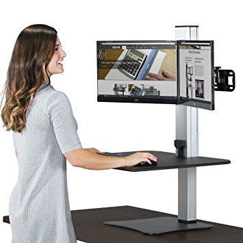 Victor High Rise Collection DC450 dual monitor electric sit stand workstation, motorized standing desk with dual monitor mount, black