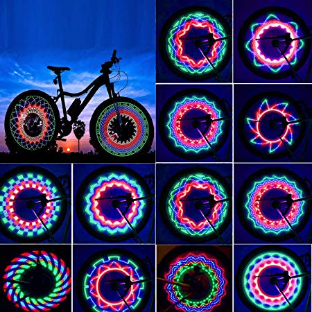 TGJOR Bike Wheel Lights, LED Waterproof Bicycle Spoke Tire Light with 32-LED and 32pcs Changes Patterns Bicycle Rim Lights for Mountain Bike/Road Bikes/BMX Bike/Hybrid Bike/Folding Bike