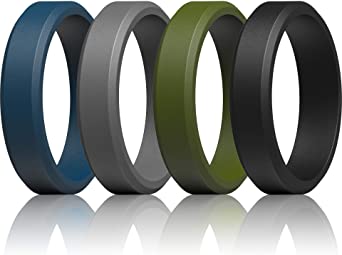 ThunderFit Silicone Rings for Men - Beveled Rubber Wedding Bands 9mm / 7.5mm / 6mm Width
