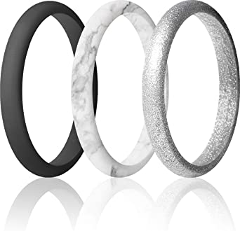 ThunderFit Women's Band Rings Thin and Stackable Silicone Rings Wedding Ring for Women, - 2.5mm Width - 1.8mm Thick