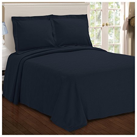 Superior Paisley Jacquard Matelassé 100% Premium Cotton Bedspread with Matching Shams, Full, Navy Blue