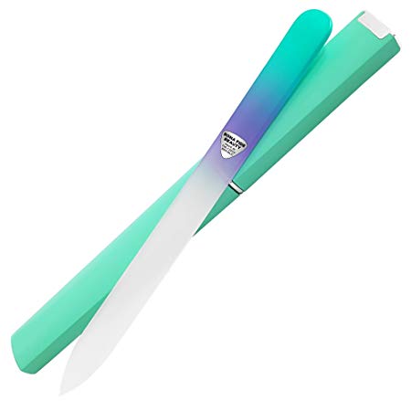 Glass Nail File with Case, Professional Crystal Nail Files, Double Sided by Bona Fide Beauty (Aqua Violet)
