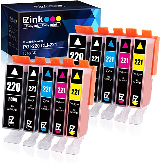 E-Z Ink (TM) Compatible Ink Cartridge Replacement for Canon PGI-220 PGI220 CLI-221 CLI221 to use with PIXMA MX860 MX870 MP620 MP560 (2 Large Black, 2 Cyan, 2 Magenta, 2 Yellow, 2 Small Black) 10 Pack