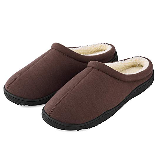 Men's Winter Warm Fleece Lined Memory Foam Slippers Slip On Clogs Indoor Outdoor House Shoes with Anti Skid Sole