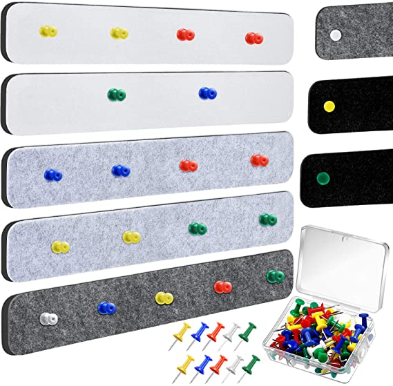 8 Pieces Felt Bulletin Board Bar Strip Self-Adhesive Pin Board Bar Frameless Wall Memo Strip with 40 Pieces Pushpins for Office Classroom Home (White, Gray, Black, Light Gray)