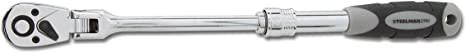 Steelman Pro 3/8-inch Drive 72-Tooth Extendable Flex-Head Ratchet (9.5-13.5 Inch Length), Heat-Treated Chrome-Vanadium Steel, Quick Release, Comfort Grip, Ideal for Auto Mechanics/Confined Spaces