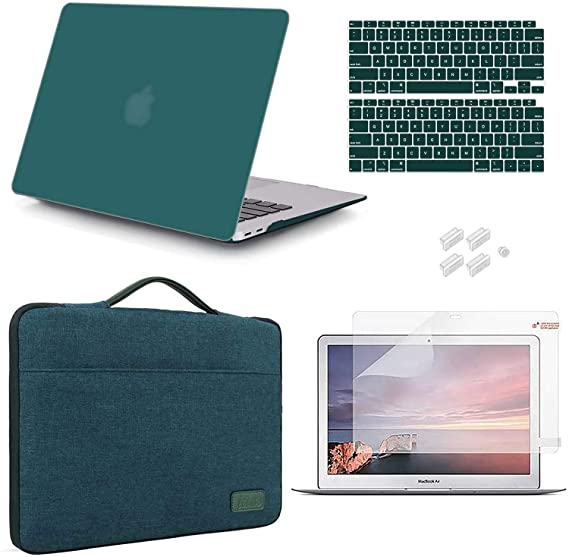 iCasso Compatible MacBook Air 13 inch Case 2020 2019 2018 Release A2337 M1 A2179 A1932 Bundle, Plastic Hard Case Shell, Sleeve Bag, Screen Protector, Keyboard Cover and Dust Plug - Dark Cyan