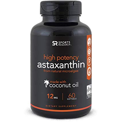 Astaxanthin (12mg) with Organic Coconut Oil | Powerful Antioxidant Naturally Supporting Joint, Skin, Eye Health (60 Softgels)