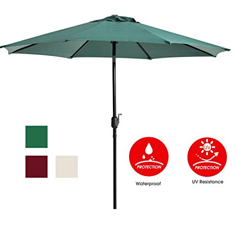 UMARDOO Patio Umbrella,9 Ft Durable Alloy and Ribs Outdoor Table Umbrella with Push Button Tilt and Crank, Fade Resistant,Water Proof Patio Table Umbrella (Green)