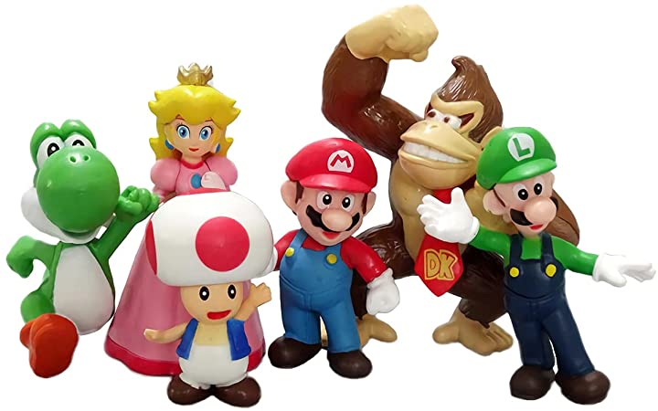 6pcs Super Mario Bros Figures Set Mario Brothers Toy Cake Topper for Birthday Party Supplies