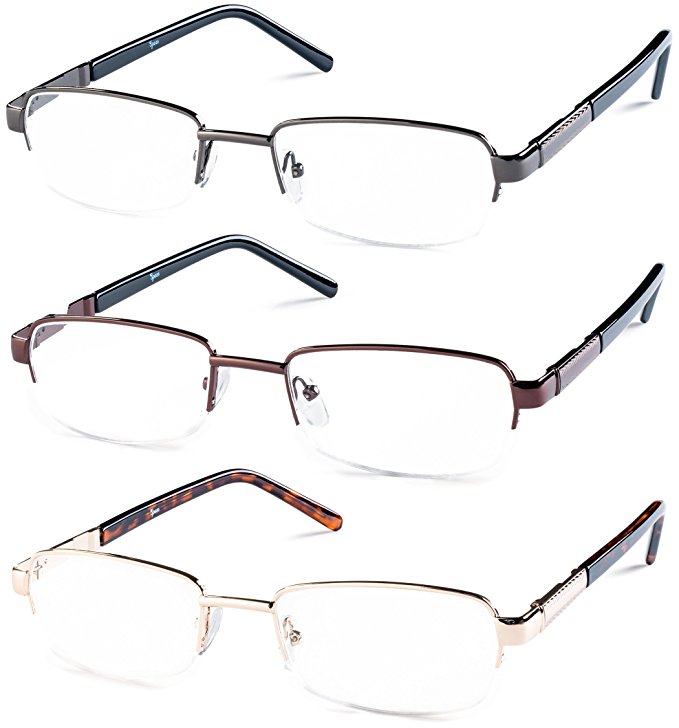 Specs Mens Half Rimmed Reading Glasses, Value Pack, All Magnification Strengths