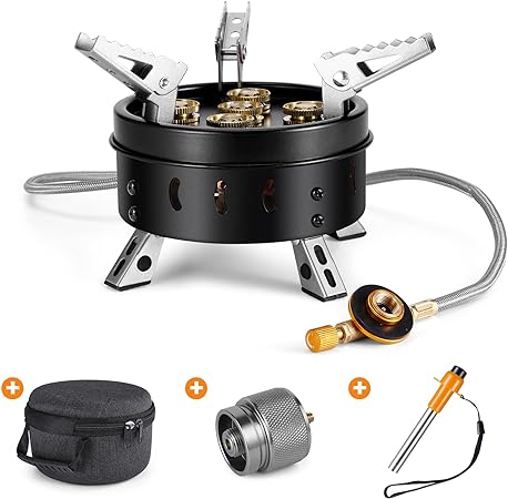 Odoland 11000W Camping Gas Stove Windproof Adjustable Lightweight Backpacking Stove Burner Portable Camp Propane Stove for Outdoor Camping Hiking,Black