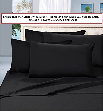 Thread Spread 100% Egyptian Cotton - 500 Thread Count 4 Piece Sheet Set Color Black, Size King - Fits Upto 18'' Deep Pocket