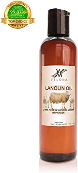 100% Organic Lanolin Oil USP Grade by Velona | All Natural Pure Carrier Oil for Ski, Hair, Body & Face Moisturizing | Refined, Cold Pressed | Size: 4 oz