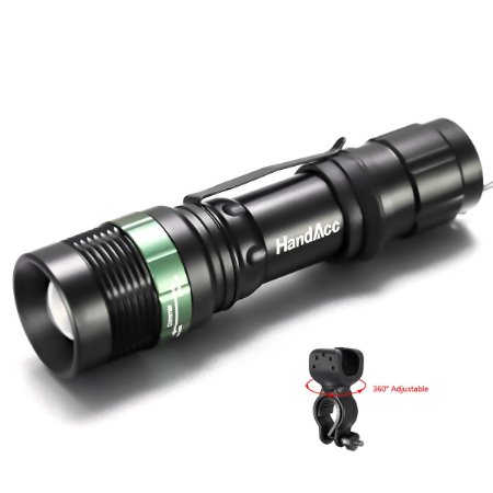Led Flashlight Torch Light Adjustable Focus Zoom 3 Mode Brightness Cree 500 Lumens for Camping Hiking Cycling Bike Mount Included HandAcc