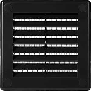 / 3'' x 3'' Inch Opening Measurement / Black Square Vent External Grille with Protective Mesh - Lightweight Plastic Register / Cover Indoor Outdoor Soffit Vent - 4x4 Outer Measurement