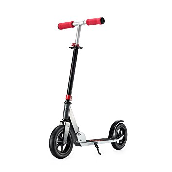 Kick Scooter Red with Front Suspension – Via Velo 200mm Foldable Top Kick Scooter For Adults Teens and Kids, Lightweight and Sturdy and Fat 2-Wheel Scooter, Portable and Absorbing Road Vibrations