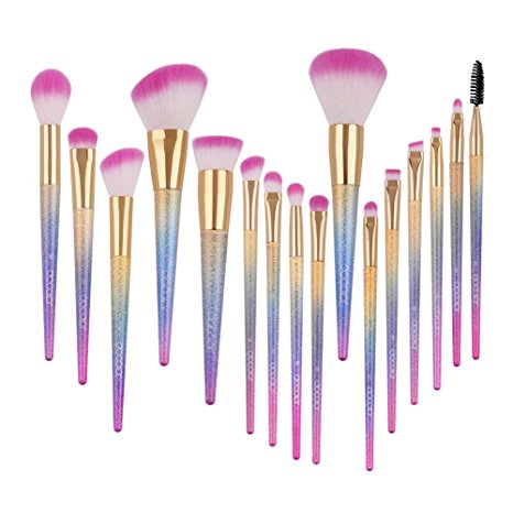 Docolor Make Up Brushes Colorful Rainbow Makeup Brushes Set Foundation Eyebrow Concealer Cosmetic Eyeshadow Brushes Kits (16 Piece)