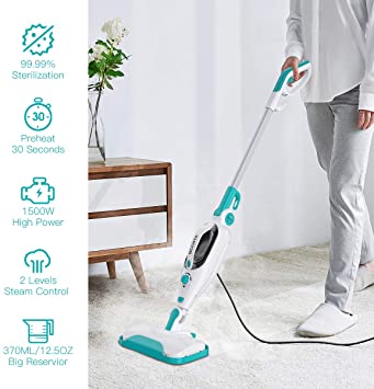 Steam Mop Cleaner,12 in 1 Convenient Detachable Handheld Steam Cleaner for Hardwood, Tiles,Carpet with Multifunctional Tools,1500W Handheld Steamer for Kitchen,Garment and Furniture,20 Feet Power Cord