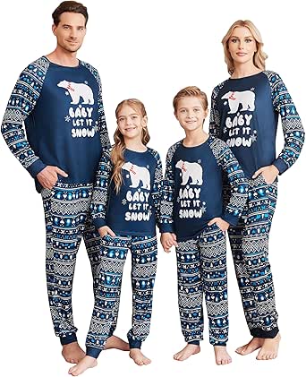 Ekouaer Christmas Pajamas for Family Long Sleeve Pjs Matching Sets with Plaid Pants Soft Sleepwear Loungewear