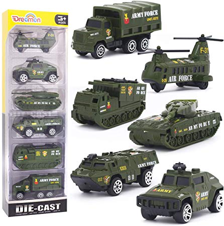 Diecast Military Vehicles Army Toy Mini Pocket Size Play Models Truck Tanks Helicopter for Kids Boys Age 3 4 5,Pack of 6