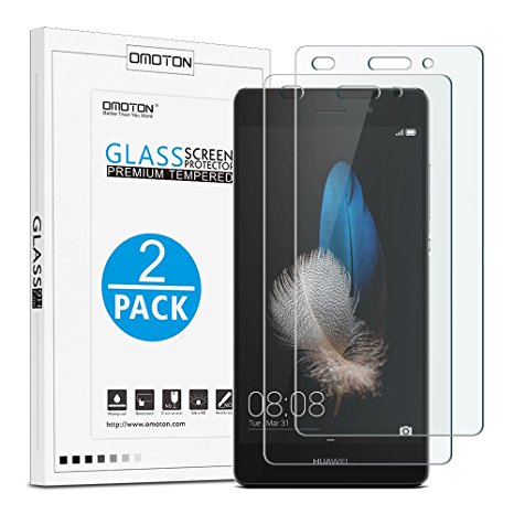 [Pack of 2] OMOTON Huawei P8 Lite (2015) Screen Protector- [2.5D Round Edge] [9H Hardness] [High Definition] [Bubble Free] Tempered Glass Screen Protector for Huawei P8 Lite (2015) , 5.0 Inch